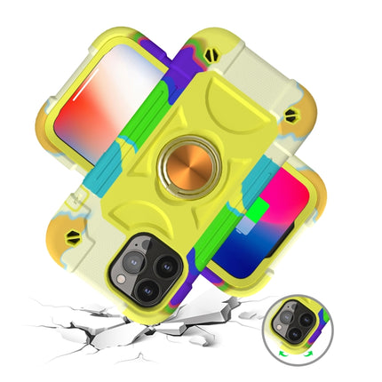 Shockproof Silicone + PC Protective Case with Dual-Ring Holder For iPhone 13 mini(Colorful Yellow Green)-garmade.com