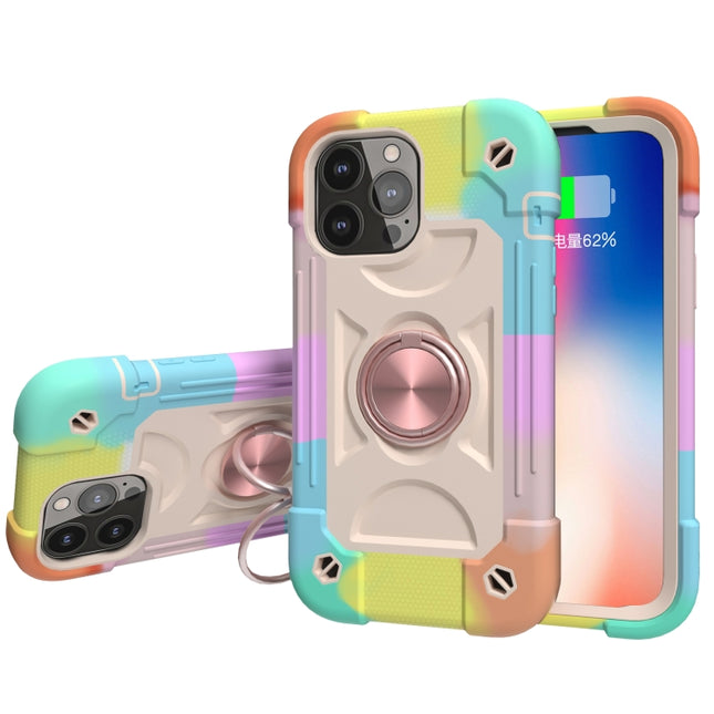 Shockproof Silicone + PC Protective Case with Dual-Ring Holder For iPhone 13 mini(Colorful Rose Gold)-garmade.com