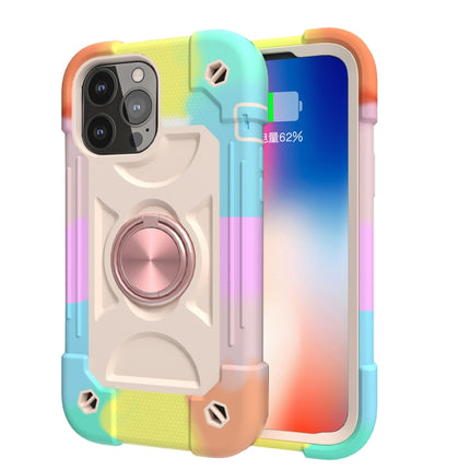 Shockproof Silicone + PC Protective Case with Dual-Ring Holder For iPhone 13 mini(Colorful Rose Gold)-garmade.com