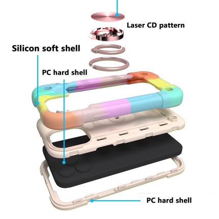 Shockproof Silicone + PC Protective Case with Dual-Ring Holder For iPhone 13 mini(Colorful Rose Gold)-garmade.com