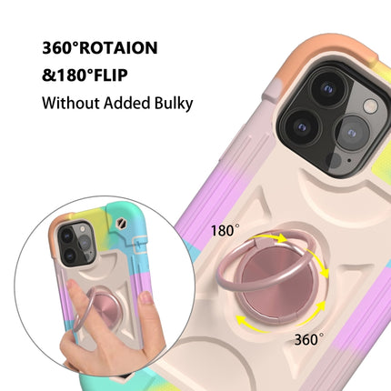 Shockproof Silicone + PC Protective Case with Dual-Ring Holder For iPhone 13 mini(Colorful Rose Gold)-garmade.com