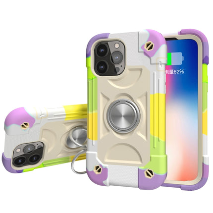 Shockproof Silicone + PC Protective Case with Dual-Ring Holder For iPhone 13 mini(Colorful Beige)-garmade.com