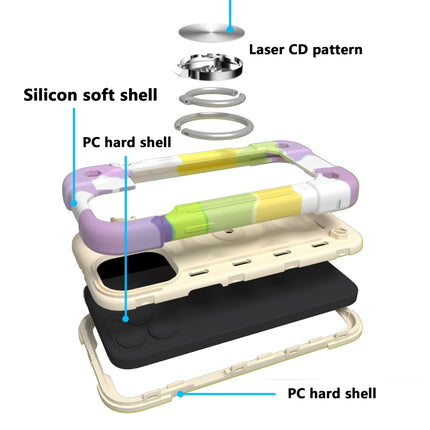 Shockproof Silicone + PC Protective Case with Dual-Ring Holder For iPhone 13 mini(Colorful Beige)-garmade.com