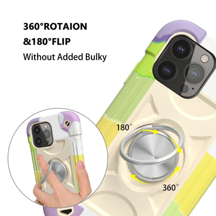 Shockproof Silicone + PC Protective Case with Dual-Ring Holder For iPhone 13 mini(Colorful Beige)-garmade.com