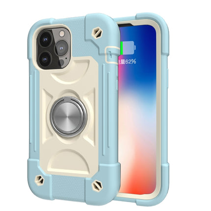 Shockproof Silicone + PC Protective Case with Dual-Ring Holder For iPhone 13(Ice Blue)-garmade.com