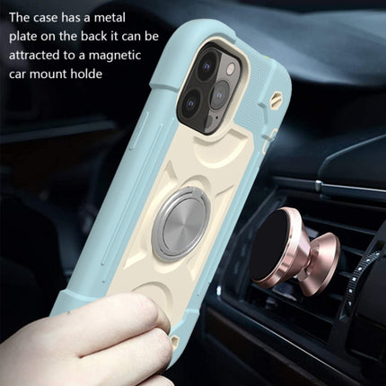 Shockproof Silicone + PC Protective Case with Dual-Ring Holder For iPhone 13(Ice Blue)-garmade.com
