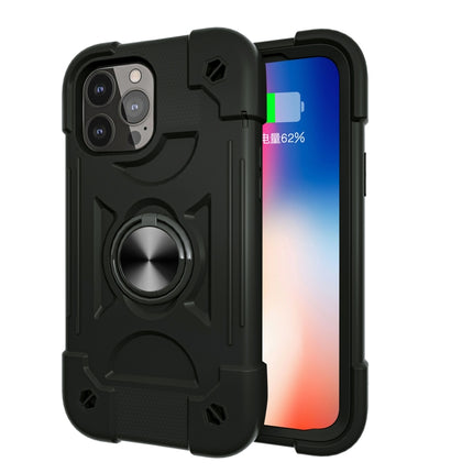 Shockproof Silicone + PC Protective Case with Dual-Ring Holder For iPhone 13(Black)-garmade.com
