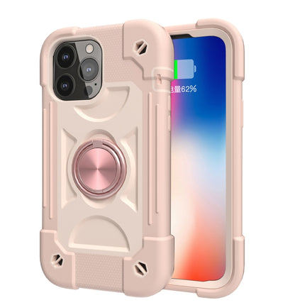 Shockproof Silicone + PC Protective Case with Dual-Ring Holder For iPhone 13(Rose Gold)-garmade.com