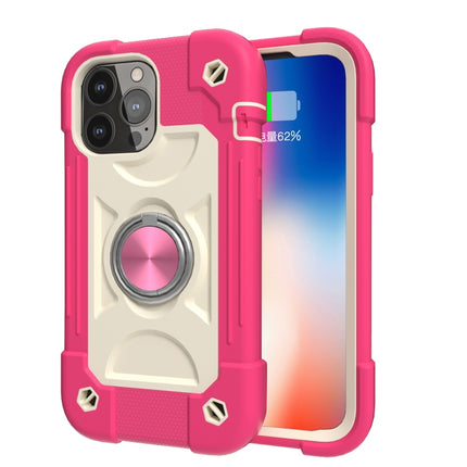 Shockproof Silicone + PC Protective Case with Dual-Ring Holder For iPhone 13(Rose Red)-garmade.com