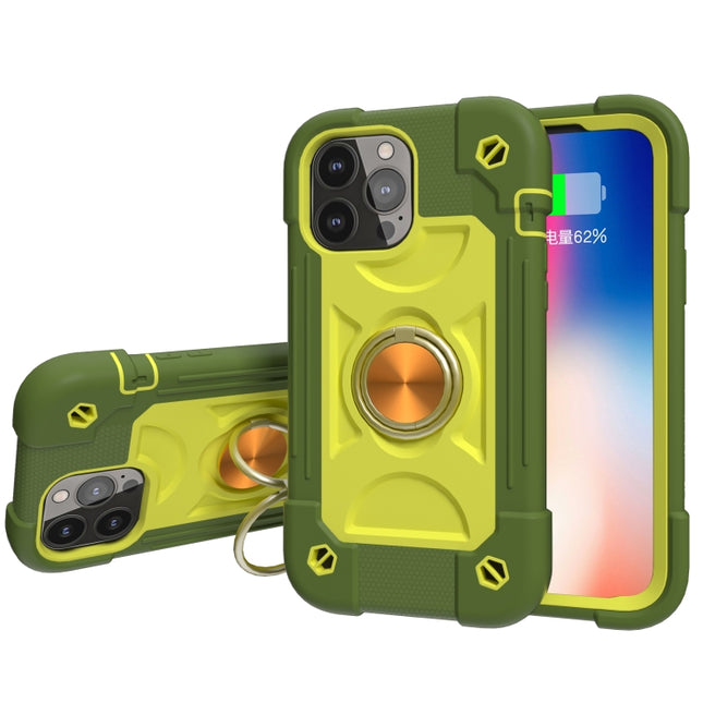 Shockproof Silicone + PC Protective Case with Dual-Ring Holder For iPhone 13(Avocado)-garmade.com
