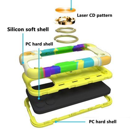 Shockproof Silicone + PC Protective Case with Dual-Ring Holder For iPhone 13(Colorful Yellow Green)-garmade.com