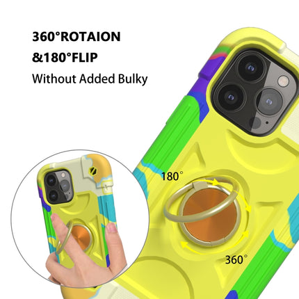 Shockproof Silicone + PC Protective Case with Dual-Ring Holder For iPhone 13(Colorful Yellow Green)-garmade.com