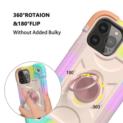 Shockproof Silicone + PC Protective Case with Dual-Ring Holder For iPhone 13(Colorful Rose Gold)-garmade.com