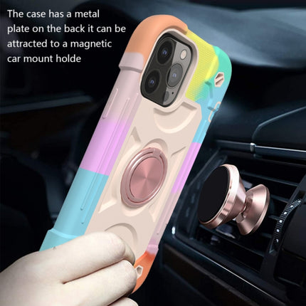 Shockproof Silicone + PC Protective Case with Dual-Ring Holder For iPhone 13(Colorful Rose Gold)-garmade.com