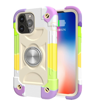 Shockproof Silicone + PC Protective Case with Dual-Ring Holder For iPhone 13(Colorful Beige)-garmade.com