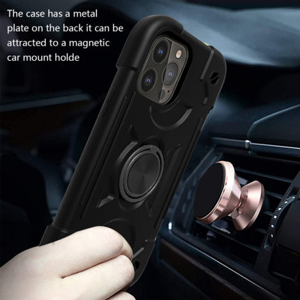 Shockproof Silicone + PC Protective Case with Dual-Ring Holder For iPhone 13 Pro(Black)-garmade.com