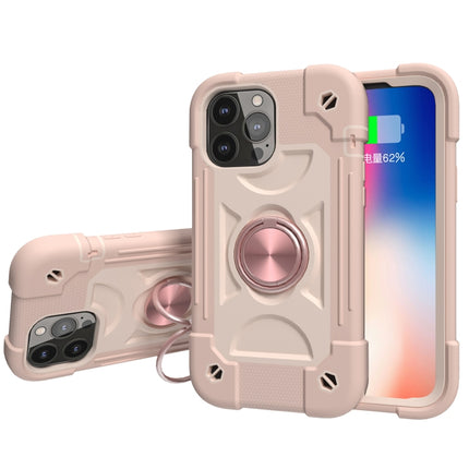 Shockproof Silicone + PC Protective Case with Dual-Ring Holder For iPhone 13 Pro(Rose Gold)-garmade.com