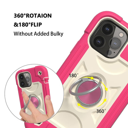 Shockproof Silicone + PC Protective Case with Dual-Ring Holder For iPhone 13 Pro(Rose Red)-garmade.com