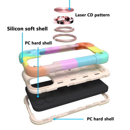 Shockproof Silicone + PC Protective Case with Dual-Ring Holder For iPhone 13 Pro Max(Colorful Rose Gold)-garmade.com