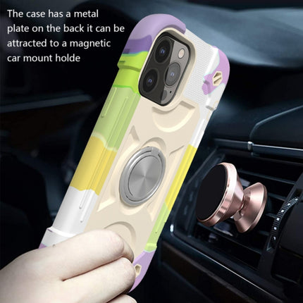 Shockproof Silicone + PC Protective Case with Dual-Ring Holder For iPhone 13 Pro Max(Colorful Beige)-garmade.com
