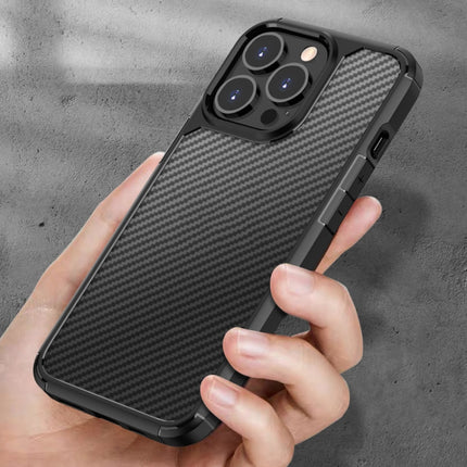 Pioneer Carbon Fiber Texture Shockproof TPU + PC Case For iPhone 13 Pro(Black)-garmade.com