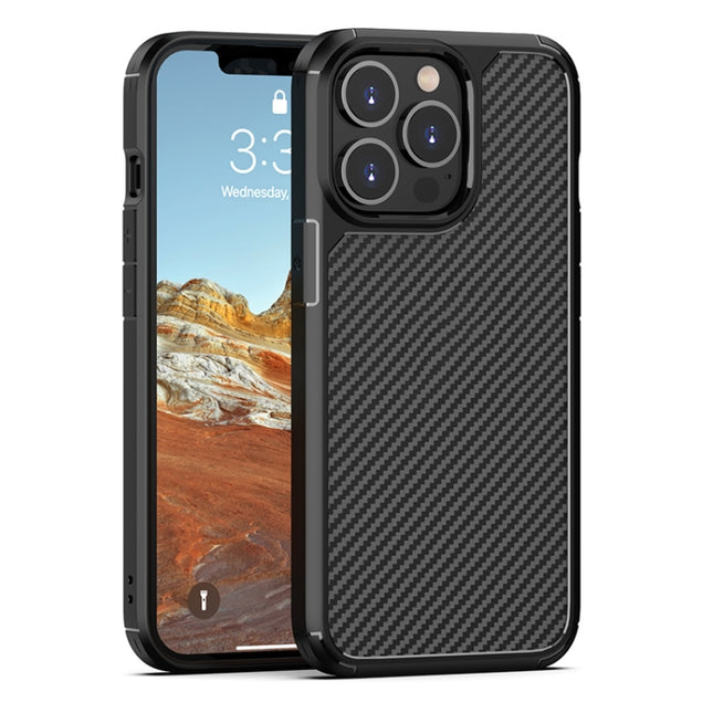 Pioneer Carbon Fiber Texture Shockproof TPU + PC Case For iPhone 13 Pro Max(Black)-garmade.com