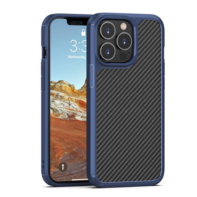 Pioneer Carbon Fiber Texture Shockproof TPU + PC Case For iPhone 13 Pro Max(Blue)-garmade.com