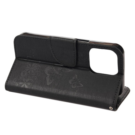 Vintage Embossed Floral Butterfly Pattern Horizontal Flip Leather Case with Card Slot & Holder & Wallet & Lanyard For iPhone 13 mini(Black)-garmade.com