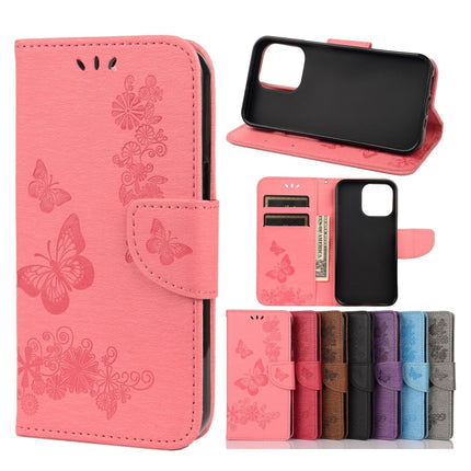 Vintage Embossed Floral Butterfly Pattern Horizontal Flip Leather Case with Card Slot & Holder & Wallet & Lanyard For iPhone 13 mini(Pink)-garmade.com