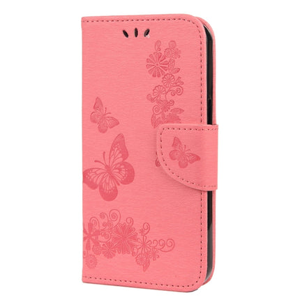 Vintage Embossed Floral Butterfly Pattern Horizontal Flip Leather Case with Card Slot & Holder & Wallet & Lanyard For iPhone 13 mini(Pink)-garmade.com