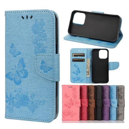 Vintage Embossed Floral Butterfly Pattern Horizontal Flip Leather Case with Card Slot & Holder & Wallet & Lanyard For iPhone 13 mini(Blue)-garmade.com