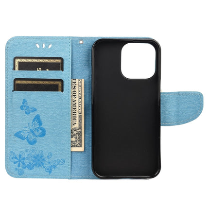 Vintage Embossed Floral Butterfly Pattern Horizontal Flip Leather Case with Card Slot & Holder & Wallet & Lanyard For iPhone 13 mini(Blue)-garmade.com