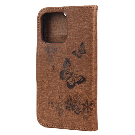 Vintage Embossed Floral Butterfly Pattern Horizontal Flip Leather Case with Card Slot & Holder & Wallet & Lanyard For iPhone 13 mini(Brown)-garmade.com
