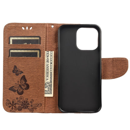 Vintage Embossed Floral Butterfly Pattern Horizontal Flip Leather Case with Card Slot & Holder & Wallet & Lanyard For iPhone 13 mini(Brown)-garmade.com