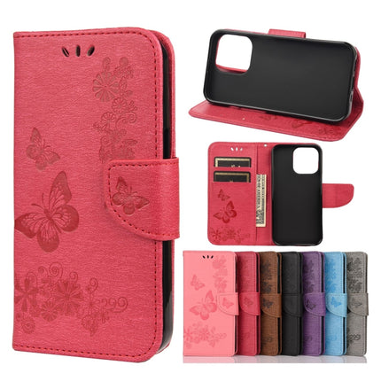 Vintage Embossed Floral Butterfly Pattern Horizontal Flip Leather Case with Card Slot & Holder & Wallet & Lanyard For iPhone 13 mini(Red)-garmade.com