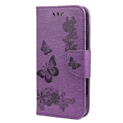 Vintage Embossed Floral Butterfly Pattern Horizontal Flip Leather Case with Card Slot & Holder & Wallet & Lanyard For iPhone 13 mini(Purple)-garmade.com