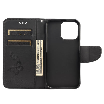 Vintage Embossed Floral Butterfly Pattern Horizontal Flip Leather Case with Card Slot & Holder & Wallet & Lanyard For iPhone 13(Black)-garmade.com