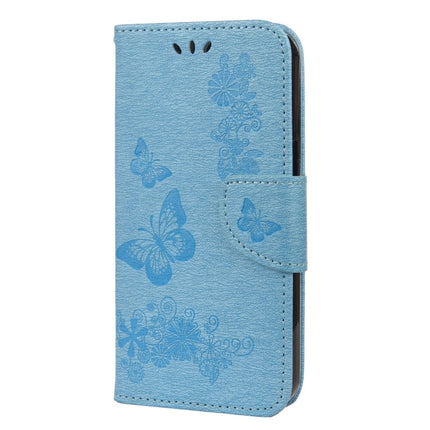 Vintage Embossed Floral Butterfly Pattern Horizontal Flip Leather Case with Card Slot & Holder & Wallet & Lanyard For iPhone 13 Pro(Blue)-garmade.com