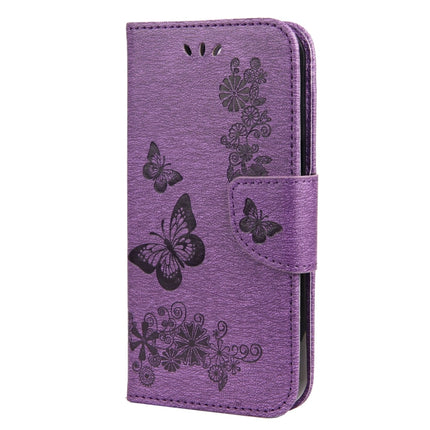 Vintage Embossed Floral Butterfly Pattern Horizontal Flip Leather Case with Card Slot & Holder & Wallet & Lanyard For iPhone 13 Pro(Purple)-garmade.com