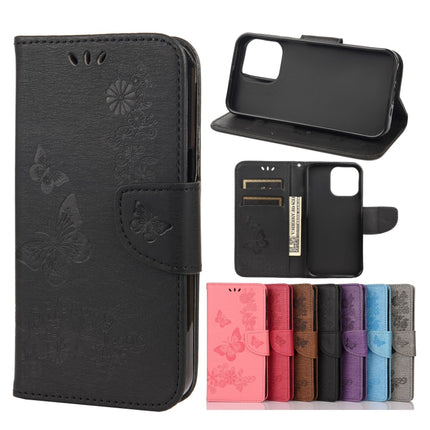 Vintage Embossed Floral Butterfly Pattern Horizontal Flip Leather Case with Card Slot & Holder & Wallet & Lanyard For iPhone 13 Pro Max(Black)-garmade.com
