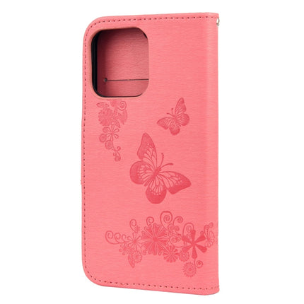 Vintage Embossed Floral Butterfly Pattern Horizontal Flip Leather Case with Card Slot & Holder & Wallet & Lanyard For iPhone 13 Pro Max(Pink)-garmade.com
