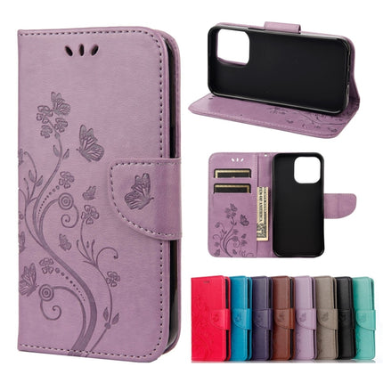 Butterfly Flower Pattern Horizontal Flip Leather Case with Holder & Card Slots & Wallet For iPhone 13 mini(Light Purple)-garmade.com