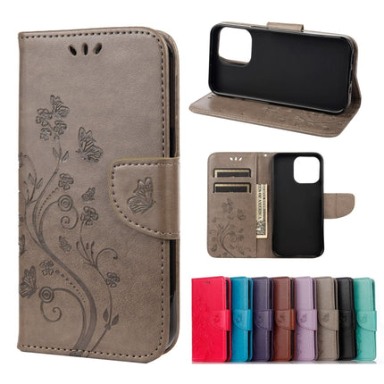 Butterfly Flower Pattern Horizontal Flip Leather Case with Holder & Card Slots & Wallet For iPhone 13 mini(Grey)-garmade.com