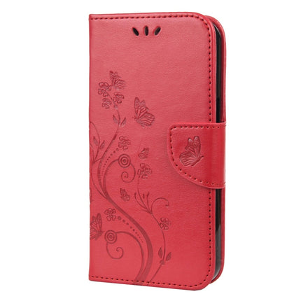 Butterfly Flower Pattern Horizontal Flip Leather Case with Holder & Card Slots & Wallet For iPhone 13 mini(Red)-garmade.com