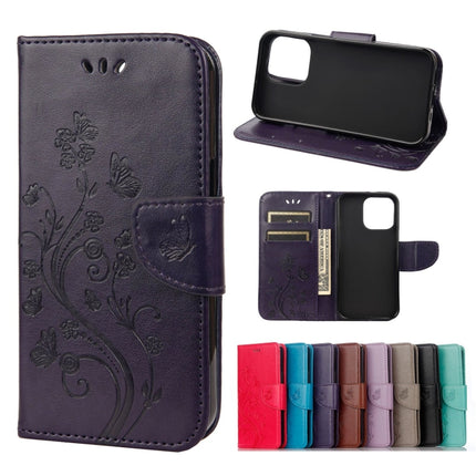 Butterfly Flower Pattern Horizontal Flip Leather Case with Holder & Card Slots & Wallet For iPhone 13 mini(Deep Purple)-garmade.com