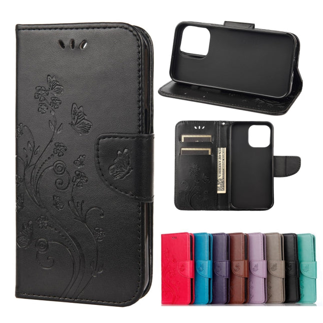 Butterfly Flower Pattern Horizontal Flip Leather Case with Holder & Card Slots & Wallet For iPhone 13 mini(Black)-garmade.com