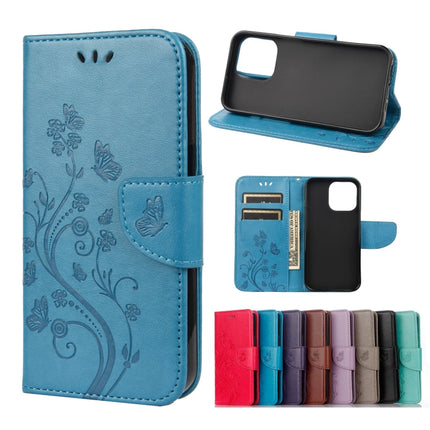 Butterfly Flower Pattern Horizontal Flip Leather Case with Holder & Card Slots & Wallet For iPhone 13 mini(Blue)-garmade.com