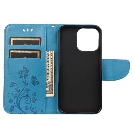 Butterfly Flower Pattern Horizontal Flip Leather Case with Holder & Card Slots & Wallet For iPhone 13 mini(Blue)-garmade.com