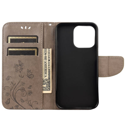 Butterfly Flower Pattern Horizontal Flip Leather Case with Holder & Card Slots & Wallet For iPhone 13(Grey)-garmade.com