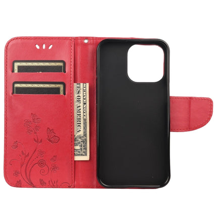 Butterfly Flower Pattern Horizontal Flip Leather Case with Holder & Card Slots & Wallet For iPhone 13(Red)-garmade.com